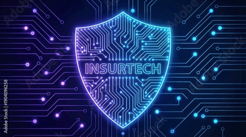 Futuristic Shield Design with Insurtech Theme and Digital Elements