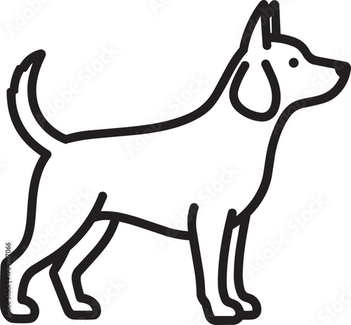 Dog Silhouette icon: A minimalist outline of a dog, poised with alert ears and a wagging tail, exemplifies the pure essence of canine grace. 