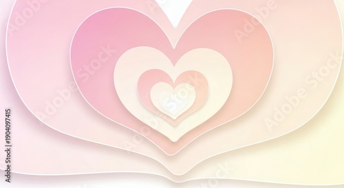 Happy Valentines Day Celebration with Layered Hearts on Soft Pink Background