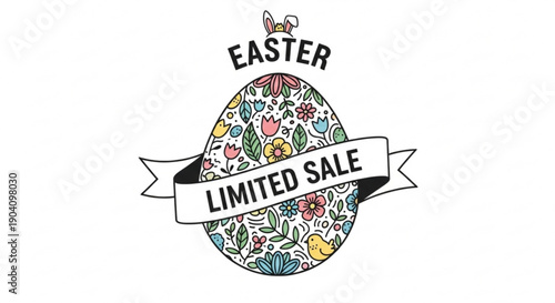 Easter egg with floral pattern and limited sale banner