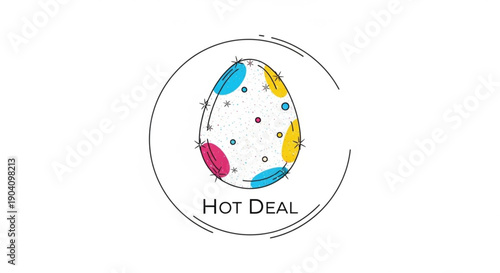 Colorful egg with hot deal offer in circle on white background