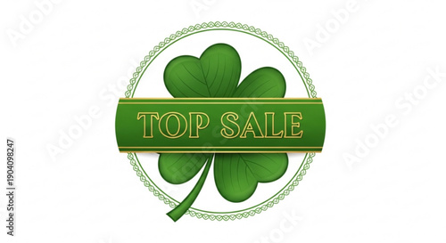 Green four leaf clover with 'top sale' banner in circle