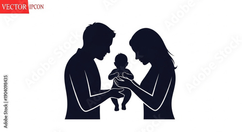 Silhouette of parents holding their newborn baby together.