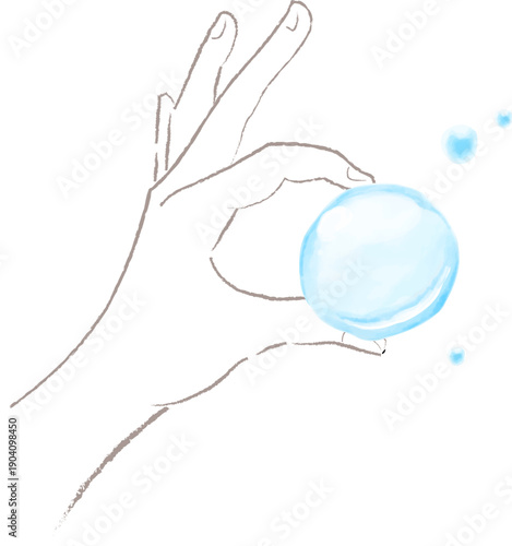 水彩で描いた水を包む手のイラスト
