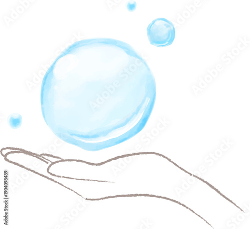 水彩で描いた水を包む手のイラスト
