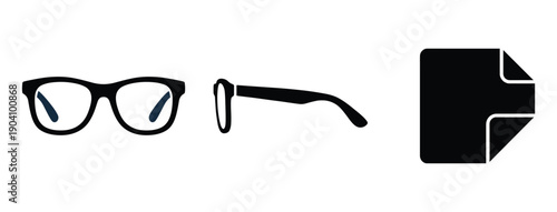 Set of glasses and document with folded corner on transparent background vector illustration