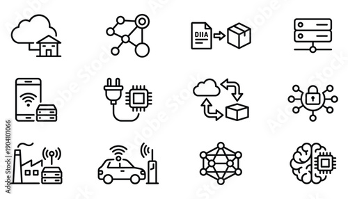 Smart home automation system line icons set house control and futuristic technology application
