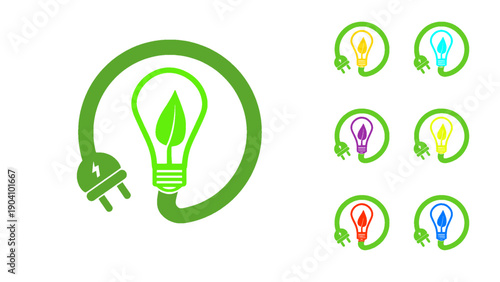 An icon set featuring energy, innovation, and technology concept symbols.