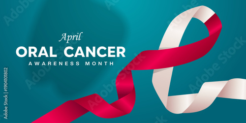April is Oral Cancer Awareness Month. Ribbon and tooth. Great for cards, banners, posters, social media and more. Green background.