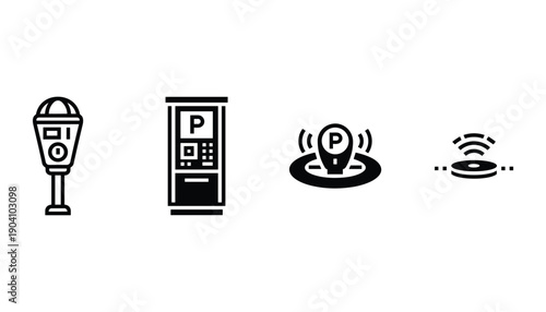 Parking management icons set of payment methods guidance and assistance related with automobile parking