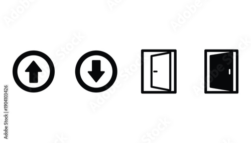 Round icon collection with arrow points up and down isolated for interface design