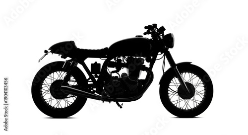 Silhouette of a vintage cafe racer motorcycle against a white background.