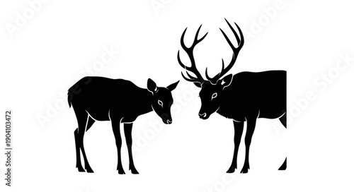 Silhouette of a stag and a doe facing each other.