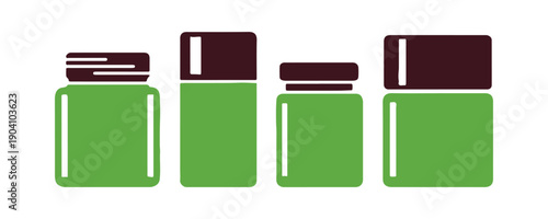 colorful cosmetic plastic bottle icon set designed for packaging. This vector stock illustration is set against a background, ideal for beauty products and labels.