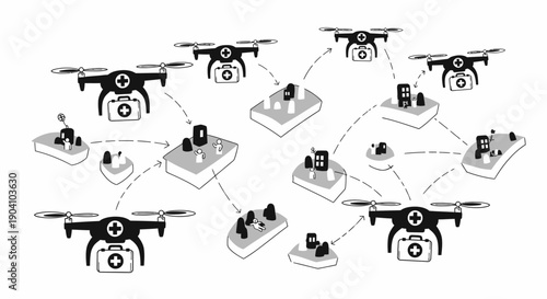 Multiple Drones Connected in Network System.