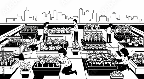 People working in a plant nursery.