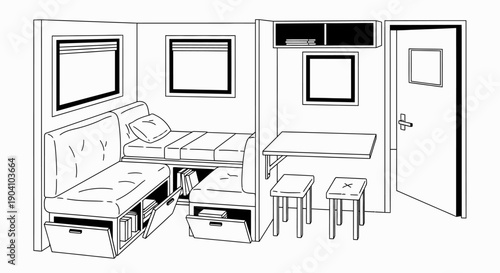 Simple Black and White Camper Interior.