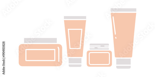 Set of cosmetic plastic bottle icons for packaging design. Vector stock illustration, isolated on a background for the beauty industry, product label pack.

