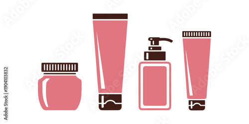 An icon set of cosmetic plastic bottles intended for packaging design. This vector stock illustration is isolated on a background, made for the beauty industry and product label packs.
