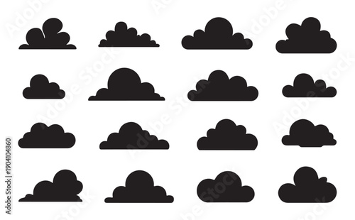 Assorted cloud icons for weather application interface and environmental awareness campaign graphic design