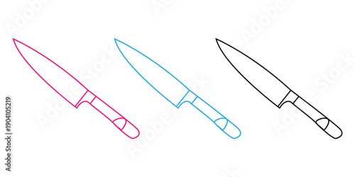 Three different types of kitchen knives isolated on white