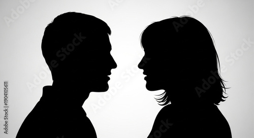 Silhouette of a man and woman facing each other.