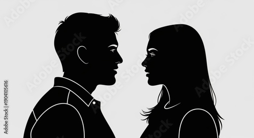 Silhouette of a man and woman facing each other.