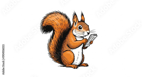 Cute squirrel reading a newspaper illustration.