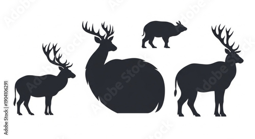 Deer and Wild Boar Silhouettes Collection.