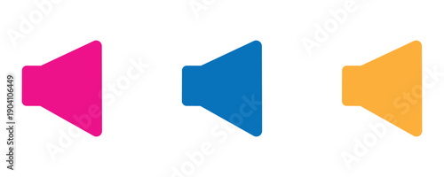 Three colorful speaker icons in a row for audio volume control
