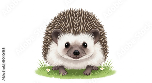 Cute Hedgehog Animal Illustration on Green Grass.