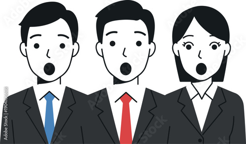 Shocked Business People In Suits Blue And Red Ties White Background Flat Design