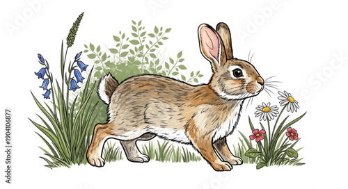 Cute Rabbit Illustration in a Meadow.