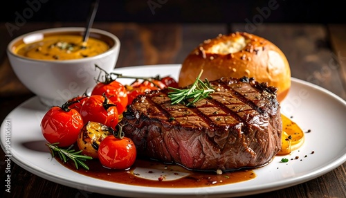 Wallpaper Mural Delicious Grilled Beef Steak with Roasted Tomatoes and Rosemary. Torontodigital.ca