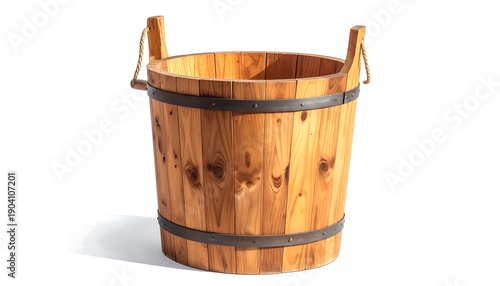 Wallpaper Mural Rustic Wooden Bucket with Metal Bands and Handles. Torontodigital.ca