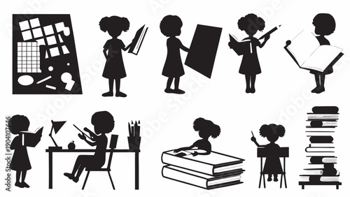 Children engaging with books and education materials