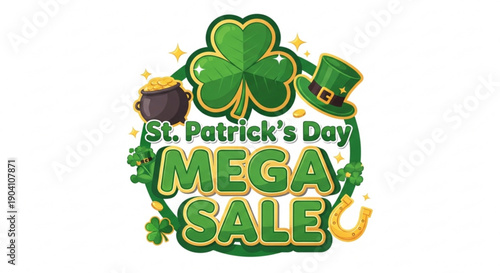St patrick's day mega sale with shamrock pot of gold leprechaun hat