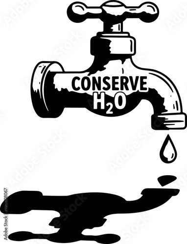 Water Faucet Drip Conserve H2O Water Saving Minimal Illustration
