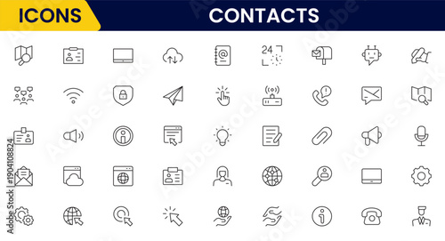 Contact us line icon set. Chat, name, address, email, message, phone and more.Outline vector icon in linear style. Conceptual pictogram collection