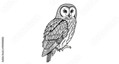Fotografía Detailed Illustration of a Barn Owl Perched.
