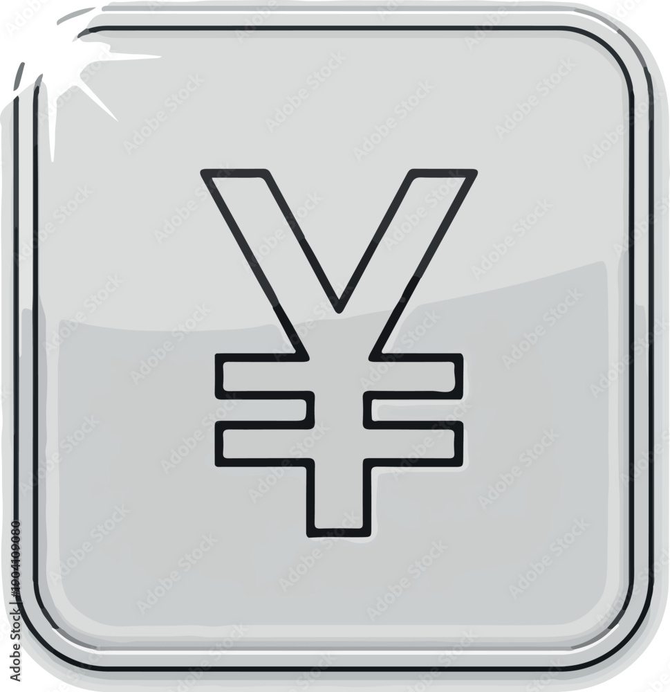 Fototapeta premium Yen Symbol Icon on Glossy Square Button Minimalist Iconography Flat Design
