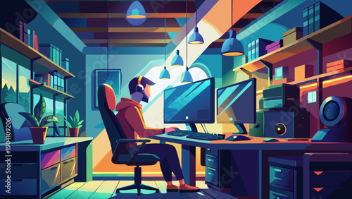 Cyberpunk cityscape with neon lights and futuristic architecture