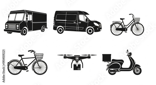 Delivery vehicles and transport icons set.