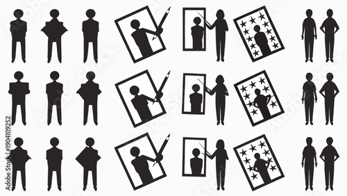 Business people standing confidently with various poses and ratings