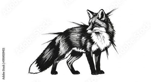 Detailed Black and White Illustration of a Fox.