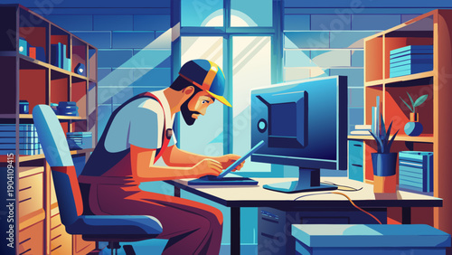 A focused chef preparing a meal in a cozy, well-equipped kitchen space.