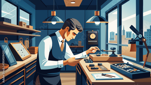 A craftsman meticulously working on a wooden project in a well-equipped workshop.