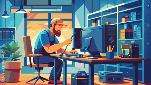 A focused chef preparing a meal in a cozy, well-equipped kitchen space.