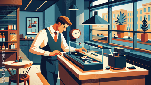 A craftsman meticulously working on a wooden project in a well-equipped workshop.