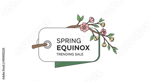 Spring equinox trending sale tag with floral branch and leaves